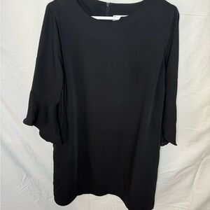 Julia Matte Crepe 3/4 Ruffle Sleeve Shift Round Neck Shift Dress